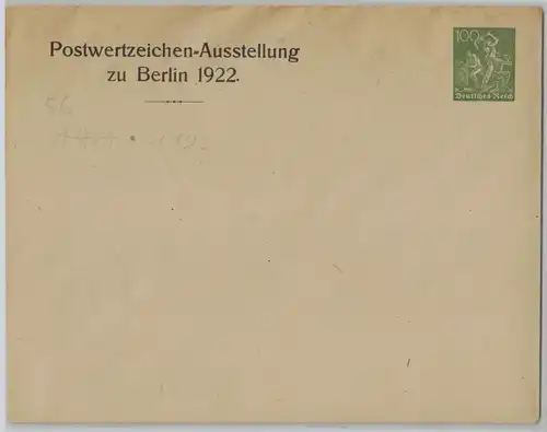 29512 DR Ganzsachen Umschlag PU Postwertzeichen-Ausstellung zu Berlin 1922 100Pf