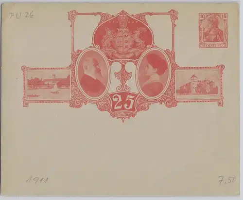 47691 DR Ganzsachen Umschlag PU Württemberg 25.Jubiläum 1911