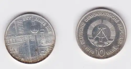 DDR Gedenk Münze 10 Mark 25 Jahre DDR - Städtemotiv - 1974 Silber Stgl. (160984)