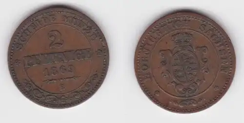 2 Pfennig Kupfer Münze Sachsen 1869 B ss (142947)