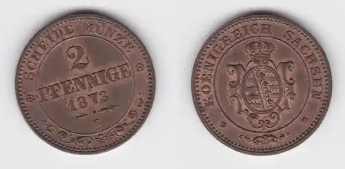 2 Pfennig Kupfer Münze Sachsen 1873 B vz (143359)