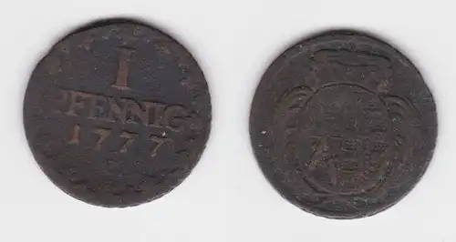 1 Pfennig Kupfer Münze Sachsen 1777 C (143430)