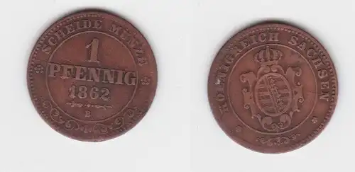 1 Pfennig Kupfer Münze Sachsen 1862 B ss (143408)