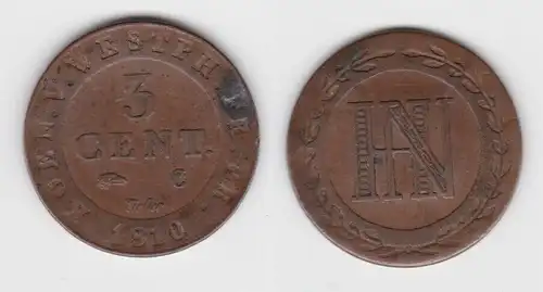 3 Centimes Kupfer Münze Westfalen 1810 C ss (143216)