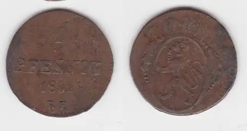 1 Pfennig Kupfer Münze Hessen-Darmstadt 1802 R.F. (142843)
