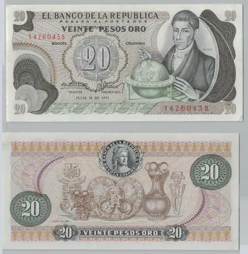 20 Pesos Oro Banknote Colombia Kolumbien 1974 UNC P409c (152954)