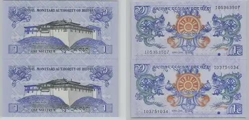 2x 1 Ngultrum Banknote Bhutan 2006 Pick 27 bankfrisch UNC (153917)