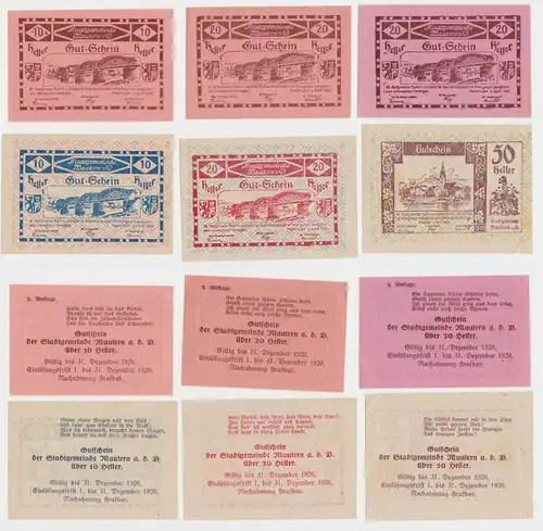 6x 10, 20 und 50 Heller Banknoten Mautern 02.04.1920 (148386)