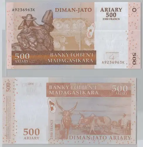 2500 Francs = 500 Ariary Banknote Madagaskar Madagasikara 2004 (153569)