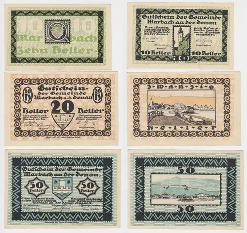 10, 20 und 50 Heller Banknote Marbach an der Donau 1920 (135703)