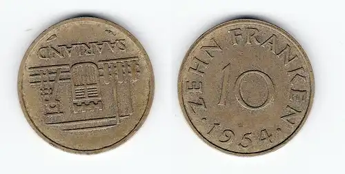 10 Franken Messing Münze Saarland 1954 (124698)