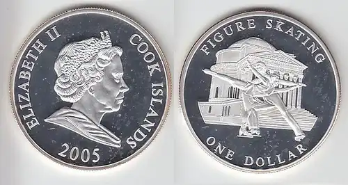 1 Dollar Silbermünze Cook Inseln 2005 Olympiade Turin 2006 Eiskunstlauf (116530)