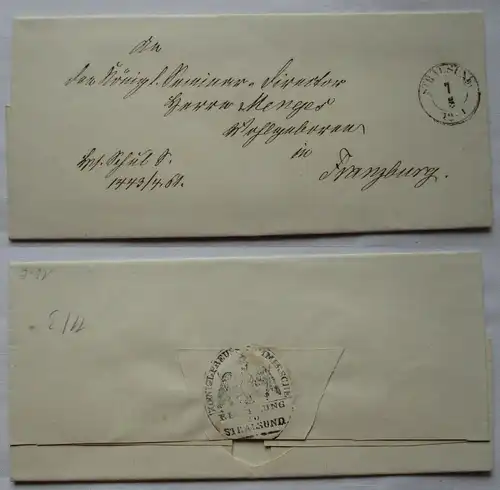 99238 Original Brief mit Stempel der Regierung Stralsund nach Franzburg 1861