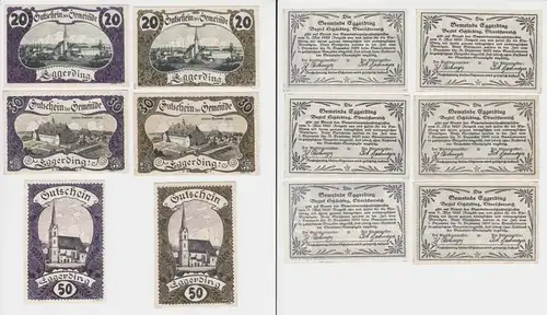 6 Banknoten 20 bis 50 Heller Notgeld Gemeinde Eggerding (140256)