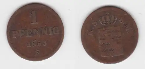 1 Pfennig Kupfer Münze Sachsen 1855 F f.ss (143217)