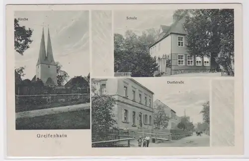 900794 AK Greifenhain - Kirche, Schule, Dorfstraße, Straßenansicht
