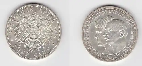 5 Mark Silbermünze Anhalt Silberhochzeit 1914 Jäger 25 f.Stgl. (118974)