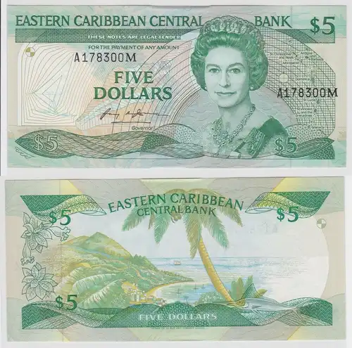 5 Dollar Banknote Ostkaribik Eastern Caribbean kassenfrisch Pick 18 (129588)