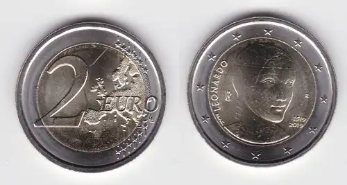 2 Euro Bi-Metall Münze Italien 2019 500. Todestag Leonardo da Vinci (143237)