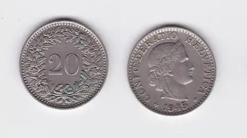 20 Rappen Kupfer Nickel Münze Schweiz 1945 B (118639)