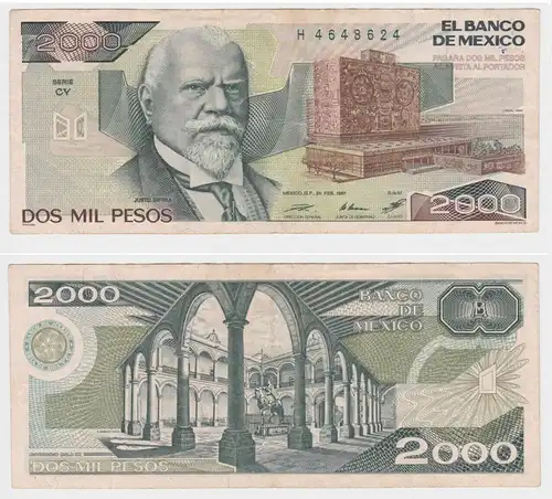 2000 Pesos Banknote Mexiko 24.02.1987 Pick 86 kassenfrisch UNC (153977)