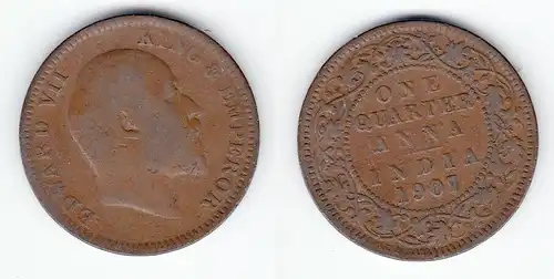 1/4 Anna Kupfer Münze East India Company 1907 Edward VII (124291)