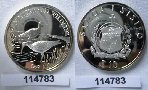 10 Tala Silber Münze Samoa 1992 bedrohte Tierwelt Borstenbrachvogel,  (114783)