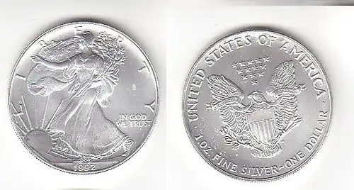 1 Dollar Silber Münze Silver Eagle USA 1992 1 Unze Feinsilber  (115326)