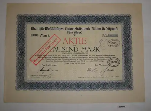 1000 Mark Aktie Rheinisch-Westfälisches Elektrizitätswerk AG Essen 1920 (124519)