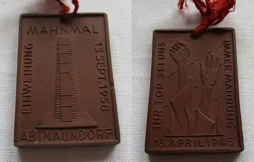 DDR Medaille Meissner Porzellan Einweihung Mahnmal Abtnaundorf 1958 (149554)