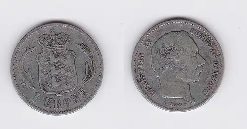 1 Krone Silber Münze Dänemark Delphin 1876 (117246)