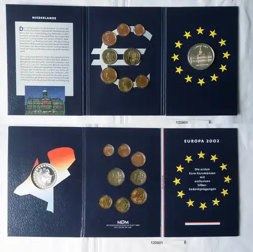 KMS Euro Kursmünzensatz 2002 von Niederlande mit Silber-Gedenkprägung (120901)