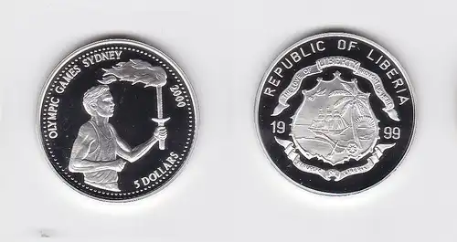 5 Dollar Silber Münze Liberia 1999 Olympiade Sydney Fackelläufer 2000 (119229)