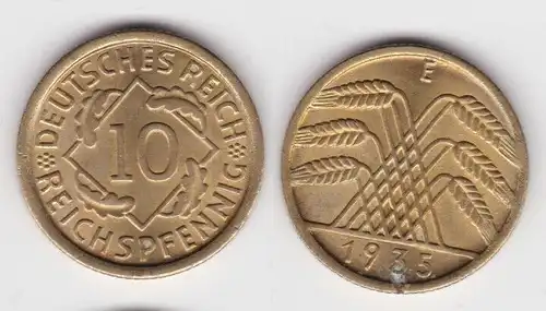 10 Reichspfennig Messing Münze Deutsches Reich 1935 E, Jäger 317 f.Stgl.(143279)
