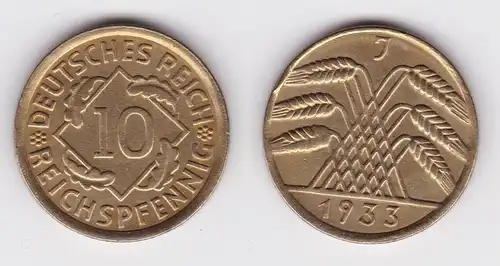 10 Reichspfennig Messing Münze Deutsches Reich 1933 J, Jäger 317 (161370)