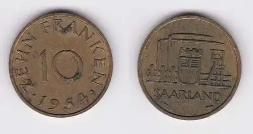 10 Franken Messing Münze Saarland 1954 (161617)