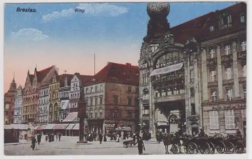75509 Ak Breslau - Partie am Ring mit Geschäften und Pferdekutschen um 1910