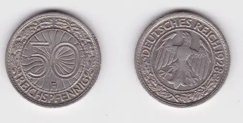 50 Pfennig Nickel Münze Weimarer Republik 1928 D ss+ (161369)