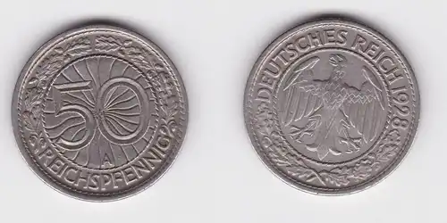 50 Pfennig Nickel Münze Weimarer Republik 1928 A ss+ (161806)