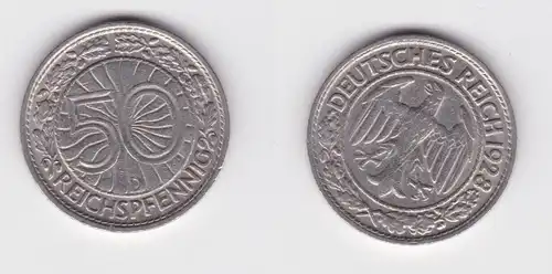 50 Pfennig Nickel Münze Weimarer Republik 1928 D ss+ (161535)
