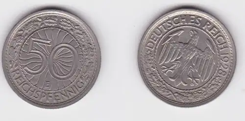 50 Pfennig Nickel Münze Weimarer Republik 1928 E ss+ (161270)
