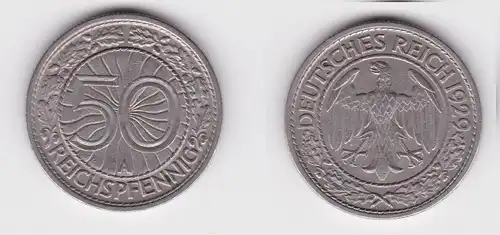 50 Pfennig Nickel Münze Weimarer Republik 1929 A ss+ (161610)