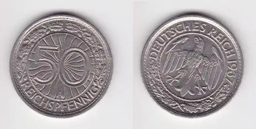 50 Pfennig Nickel Münze Weimarer Republik 1937 A ss+ (161690)