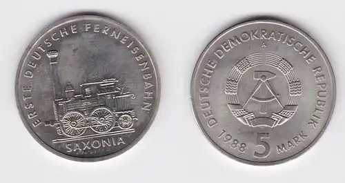 DDR Gedenk Münze 5 Mark erste deutsche Ferneisenbahn Saxonia 1988 (148116)