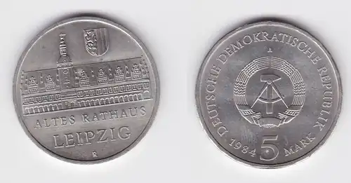 DDR Gedenk Münze 5 Mark Leipzig altes Rathaus 1984 Stempelglanz (140613)
