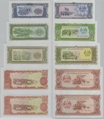 2x 20 und 1, 5, 10 Kip Banknoten Laos 1979 kassenfrisch unc (153708)