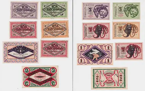 7 Banknoten 10 Pfennig bis 2 Mark Stadt Bielefeld 1917/1918 (127402)