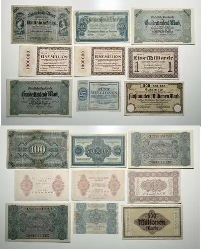 9 x Banknoten Inflation Stadt Dresden 1911-1923 (154829)