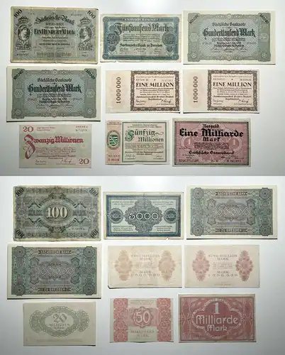 9 x Banknoten Inflation Stadt Dresden 1911-1923 (154839)