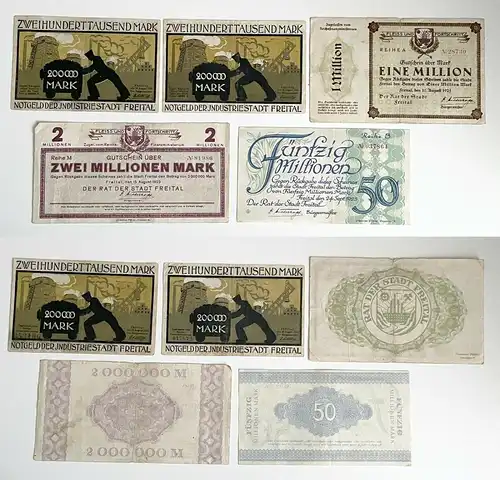 5 x Banknoten Inflation Stadt Freital 1923 (154996)